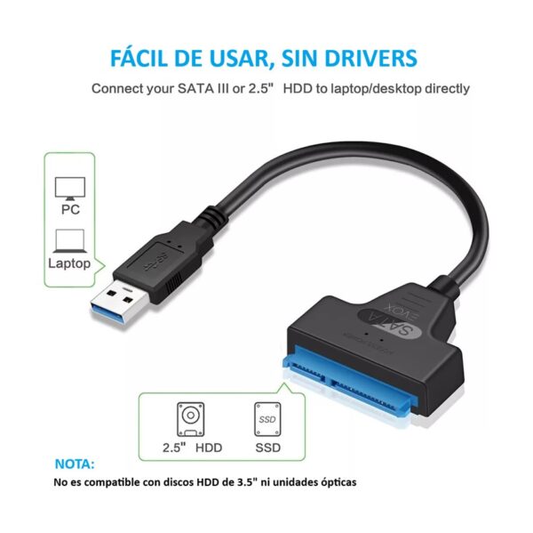 Adaptador Usb 3.0 A Sata 2.5 Discos Rigidos Y Grabadoras Color Negro