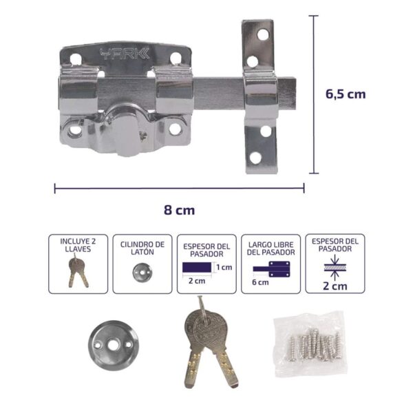 r202143.jpg Cerrojo Pasador Yark Cerradura Barra de Hierro Con Dos Llaves