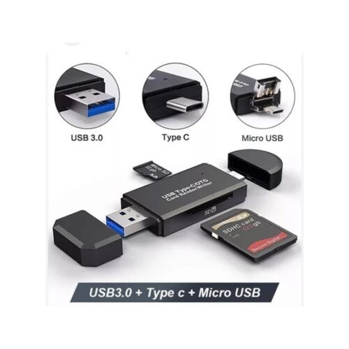 Lector De Memorias MicroSd Sd Otg Usb Tipo C Micro Usb 3.0 Sd Tf Msd Negro