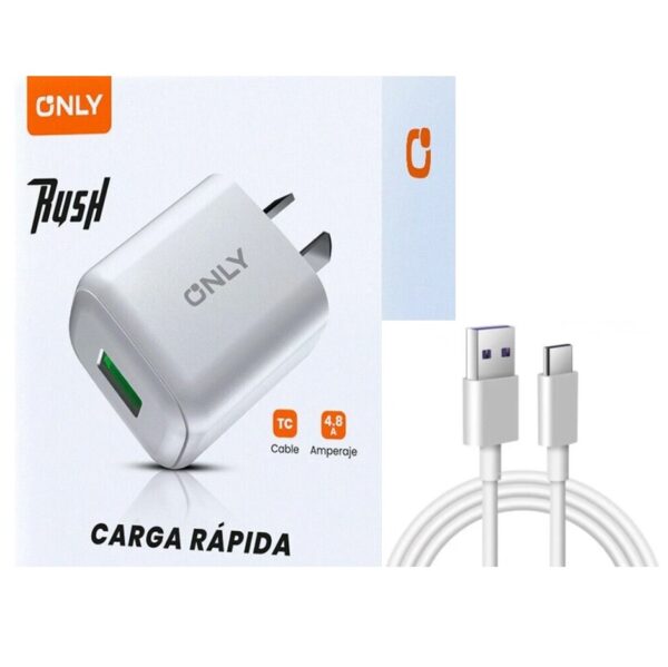 r202201.jpg Cargador Cabezal Celular Usb A Tipo C con Cable Carga Rapida 4.8A Only Rush Mod430