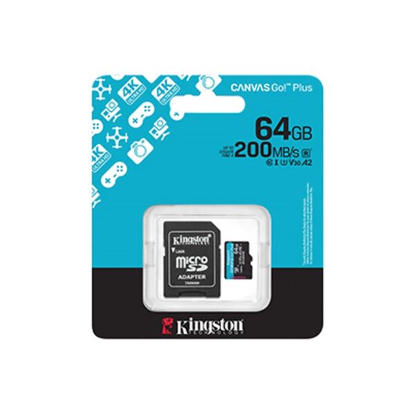 Memoria MicroSD Kingston Canvas Go Plus 4K Ultra HD 64GB 200 MB/s + Adaptador SD Micro Sd