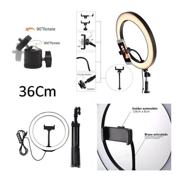 Aro De Luz Led 36 Cm 14 Pulgadas Blanco Neutro Frio Calido Usb Con Controlador