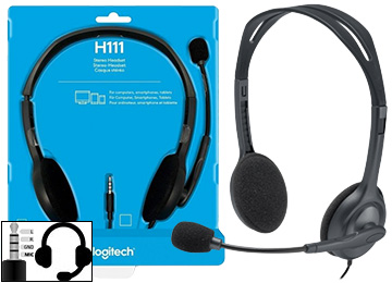 Auricular Vincha Logitech H111 C/microfono 1 Plug 3.5mm 4 Contactos Negro
