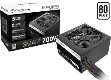 Fuente Thermaltake 700w Smart White 80 Plus +12v 54a 1x24pines 1x8pinescpu(4+4) 2x8pinespcie(6+2) 5xmolex 6xsata 1xfdd