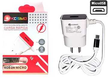 Cargador 220v 5v 2a Micro Usb Kosmo Ks-18b De Pared Cable Fijo Potencia Real 1a Varios Colores