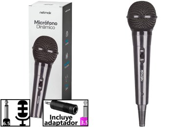 Microfono Netmak Nm-mc7 Plug 6.5mm Con Adaptador A 3.5mm Unidireccional Cable 2.5m