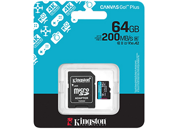 Microsd 64gb Clase 10 Kingston Canvas Go Plus U3 V30 A2 4k 200mb Con Adaptador A Sd