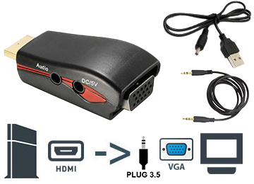 Adaptador Hdmi M A Vga H + Jack 3.5 - No Es Bidireccional - Alimentado Funciona En Consolas Ps3 Ps4 Xbox - Incluye Cable De Alimentacion Y Cable De Sonido Plug 3.5mm