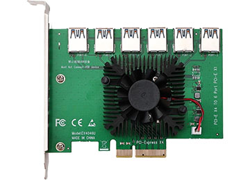 Placa Pci-e A 6 Puertos Pci-e Mediante Conector U.s.b 3.0 Internos Con Cooler Pcie4x Elevadora Mineria