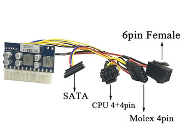 Placa Adaptador Fuente Servidor - 6 Pines H A 24 Pines 1xsata 1x8pinescpu 1xsata 1xmolex 160w - Picopsu