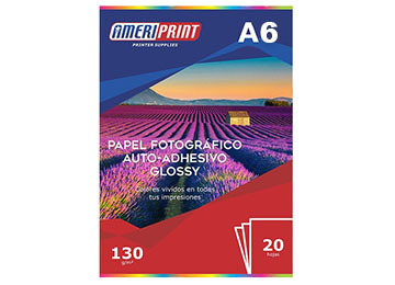 Papel Ameriprint A6 Foto Glossy Autoadhesivo 130gr X20 Hojas 148x105mm