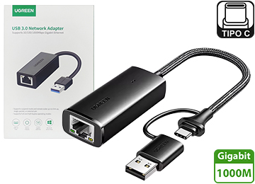 Placa De Red Usb A Rj45 H Ugreen 10 100 1000 Gigabit Usb 3.0 + Adaptador A Usb Tipo C Compatible Con Pc Apple