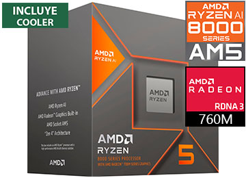 Procesador Amd Ryzen 5 8600g 4.3ghz Hasta 5ghz 6 Nucleos 12 Hilos 8 Gpu 16mb Cache L3 6mb Cache L2 Radeon 760m Graphics 65w Am5