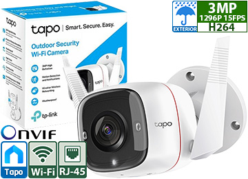 Camara Ip Tp-Link Tapo C310 2304x1296 3mp H264 2k Wifi 1xrj45 Vision Nocturna 30mts Deteccion De Persona Por Movimiento Microsd Hasta 512gb Incluye Transformador 9v 0.66a Ip66 Exterior