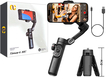 Palo Estabilizador De Imagen Y Video Aochuan Smart Xe 3 Ejes 360 Grados Control De Zoom Y Focus Plegable Bluetooth Rosca Universal - Incluye Mini Tripode 8cm Y Cable Usb Tipo C Para Cargar