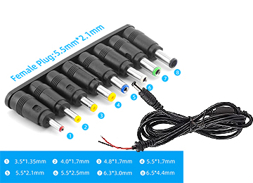 Cable Cargador Universal Plug 5.5x2.5mm Con Kit De 8 Plug Pack 1.5mts 90w