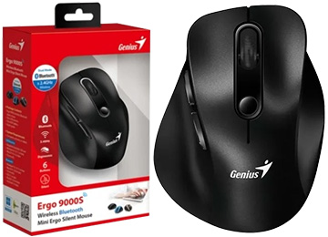 Mouse Genius Ergo 9000s Dpi 800 1200 1600 2400 2 En 1 Inalambrico 2.4ghz + Bluetooth 5.3 Negro