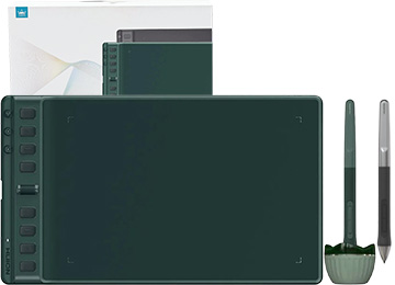 Tableta Digitalizadora Huion H951p Inspiroy 2 5080lpi Area De Trabajo 221x138mm Incluye 2 Lapices Puntas Intercambiables Cable Tipo C Y Adaptador Usb Tipo C A Usb Verde