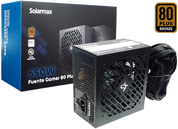 Fuente Solarmax 650w 80 Plus Bronze 1x24pines 2x8pines(4+4) 2x8pinespcie(6+2) 4xsata 2xmolex +12v 54a