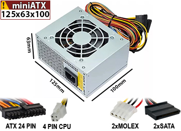 Fuente Solarmax Kc-Eaa600 600w Slim Mini Cooler 8cm +12v 19a 1x24+4pines 2xsata 2xmolex Dimensiones 125x63x100mm Miniatx Plateada
