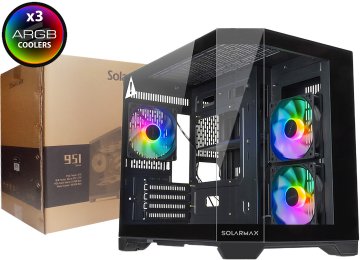 Gabinete Solarmax B951 Atx Microatx Frente Rgb Y Lateral Transparente 3 Cooler 120mm Argb 1xusb2.0 1xusb3.0 1xusbtipoc 2xjack3.5mm Hasta Vga 415mm Cooler Cpu 160mm Dimensiones 426x285x368mm - Templado