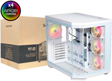 Gabinete Solarmax Cm-w950 Atx Microatx 4 Cooler 120mm Argb 1xusb2.0 1xusb3.0 1xusbtipoc 2xjack3.5mm Hasta Vga 410mm Cooler Cpu 163mm Dimensiones 426x285x398mm Blanco