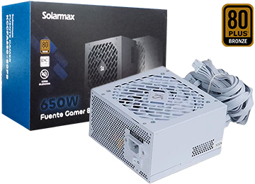 Fuente Solarmax 650w 80 Plus Bronze 1x24pines 2x8pines(4+4) 2x8pinespcie(6+2) 4xsata 2xmolex +12v 54a Blanca