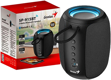 Parlante Genius Sp-915bt Bluetooth 5.3 Rgb Jack 3.5 Bateria 1200mah Potencia 5w Microfono Manos Libres Incluye Cable Tipo C Negro