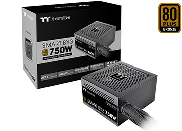 Fuente Thermaltake Smart Bx3 750w 80 Plus Bronze +12v 62.5a 1x24pines 2x8pines(4+4) 2x8pinespcie(6+2) 5xsata 4xmolex
