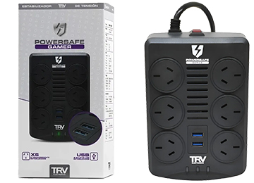 Estabilizador Trv Powersafe Usb 6 Tomas 2xusb2.4.A 2000v Hasta 1000w Apto Maquina Gamer