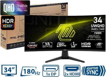 Monitor Msi 34 Optix Mag 346cq 1xdisplayport 2xhdmi 1xjack3.5mm 3440x1440 3.5k 180hz 1ms Vesa 100x100 Curvo