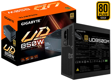 Fuente Gigabyte 850w Ud850gm 80 Gold Modular +12v 70.8a 1x24pines 2x8pinescpu(4+4) 2x8pinespcie(6+2) 1x16pinespcie 8xsata 3xmolex 1floppy Negra