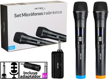 Microfonos Netmak Nm-Mc18 2xunidades Alcance 10 Mts Inalambrico Incluye Dongle 6.5mm A 3.5mm A Bateria 14500 3.7v Incluida Microfonos Usa 2xaaa No Incluidas
