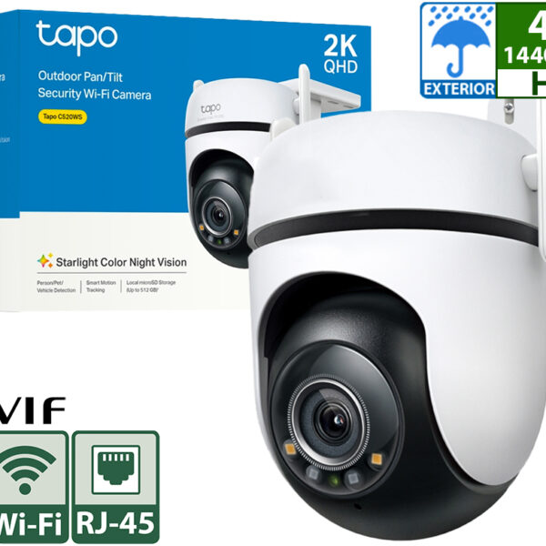 Camara Ip Tp-Link Tapo C520ws 2k Qhd 4mpx 2560x1440px Night Vision Color Vision 360 Grados Ip66 Soporta Microsd Hasta 512gb