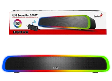 Barra De Sonido Genius Soundbar 200 4 Watts Rgb Control De Volumen Y Colores Conexion Usb Y Plug 3.5 Dimensiones 448x73.3x69.2mm Negro