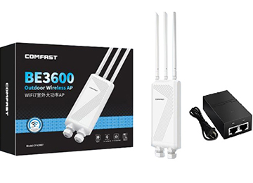Access Point Comfast Cf-ew8 1xwan 2xlan Dual Band 2.4ghz 5.0ghz 3570mbps Wifi7 3xantenas 5dbi Incluye Poe 48v Cable De Tension Rj45 50cm Y Precintos Ip66 Exterior