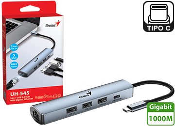Hub Usb Tipo C A 3xusb3.0 1xusbtipoc 1xrj45 Genius Uh-545 Cable 15cm