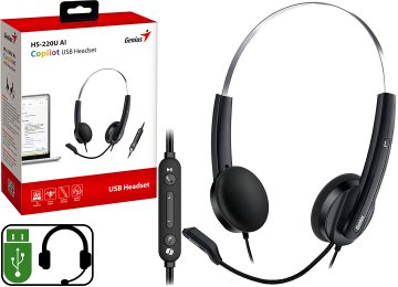 Auricular Vincha Genius Hs-220u Cable Usb 2.4mts Con Microfono Flexible Negro