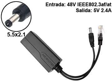 Adaptador Balun Extensor Poe Splitter Rj45 + Plug 5.5x2.1mm Por Utp - Entrada 48v Poe Pasivo A Salida 5v 2.4a 5.5x2.1 - Verifique Voltaje - 10 100 Mbps