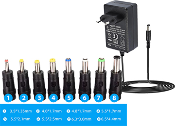 Cargador Transformador Universal 12v 5a 60w Con 8 Conectores Patas Redondas - Kit Fichas 8 Plug Plugs