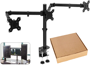 Soporte Triple Brazo 3 Monitor 10 A 32 Pulgadas Altura Maxima 45cm Vesa 75x75 100x100 Maximo 10kg Prensa De Presion Doble Movil De Mesa Incluye Tornillos Y Llave Allen