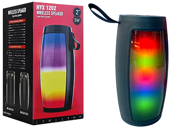 Parlante Hyx 1202 Luces Rgb 1xusb 1xmicrosd Bluetooth Bateria 500mah Dimensiones 82x82x162mm Incluye Cable Usb Tipo C Para Cargar Negro
