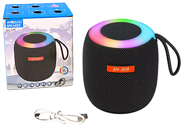 Parlante Sh-309 Luces Rgb 1xusb 1xmicrosd Bluetooth Bateria 800mah Dimensiones 86x86x90mm Incluye Cable Usb Tipo C Para Cargar Negro
