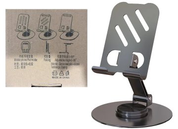 Soporte Celular Universal Altura 14cm Giro 360 Grados Plegable Gris Oscuro