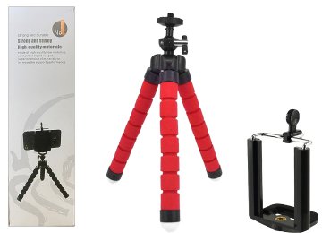 Mini Tripode Flexible 10cm Goma Espuma Rosca Para Camara Y Soporte Para Celular Rojo Con Negro