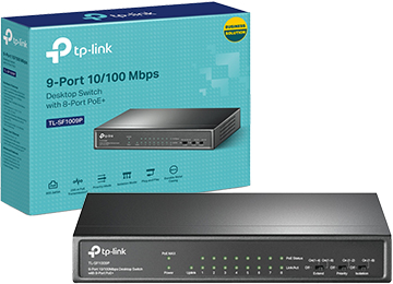 Switch De Red 9 Puertos Tp-Link Tl-Sf1009p 100mbps 1 Puerto Uplink Mas 8 Puertos Poe Max 33w Por Puerto O 65w En Total Todos Los Puertos
