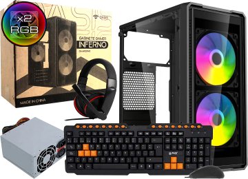 Kit Gabinete Oasis Inferno Fuente 432w Frente Y Lateral Transparente Microatx Miniatx 2xcooler80mm Rgb 1xusb3.0 1xusb2.0 2xjack3.5mm Dimensiones 267x168x350mm Incluye Teclado Mouse Auriculares Gamer