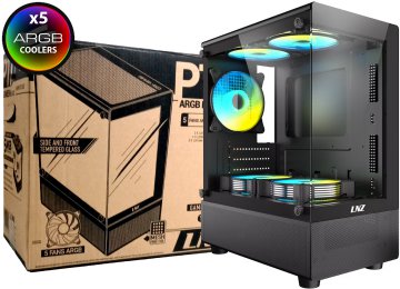 Gabinete Lnz P11 Miniatx Microatx Incluye 5 Coolers 120mm Argb 1xusb3.0 1xusb2.0 1xhdaudio 1xhdd3.5 2xssd2.5 Dimensiones 300x192x375mm Negro