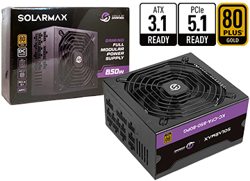 Fuente Solarmax 850w 80 Plus Gold Full Modular +12v 70a 1x24pines 2x8pines(4+4) 3x8pinespcie(6+2) 1xpcie(16pines) 5xsata 3xmolex Negra