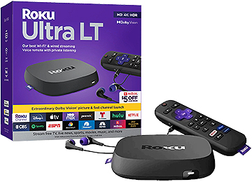 Reproductor Multimedia Roku 4801rw Ultra Lt 4k Hdr 1xhdmi 1xrj45 1xjack3.5mm Incluye Control Cable Hdmi Auricular Y Transforamdor 12v 1a 5.5x2.5mm Negro